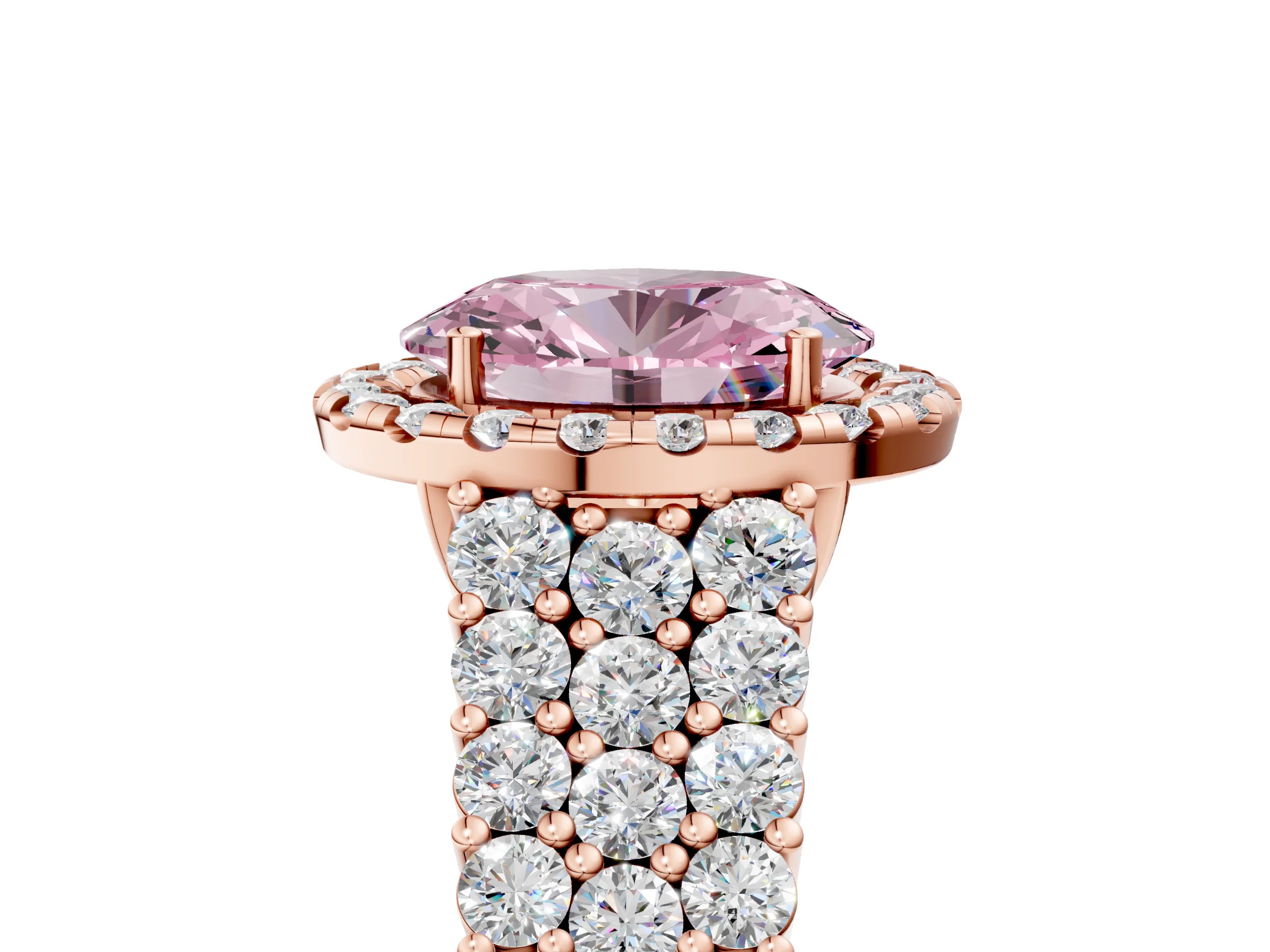 Rose gold Fancy Pink Oval Cut Halo Pavé Diamond Engagement Ring with Split Shank and Four-Prong Setting_8