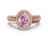 Rose gold Fancy Pink Oval  Cut Halo Pave Band Four-Prong Ring_49