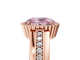 Rose gold Fancy Pink Oval  Cut Halo Pave Band Four-Prong Ring_54