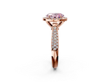 Rose gold Fancy Pink Oval  Cut Halo Pave Band Four-Prong Setting Ring_39