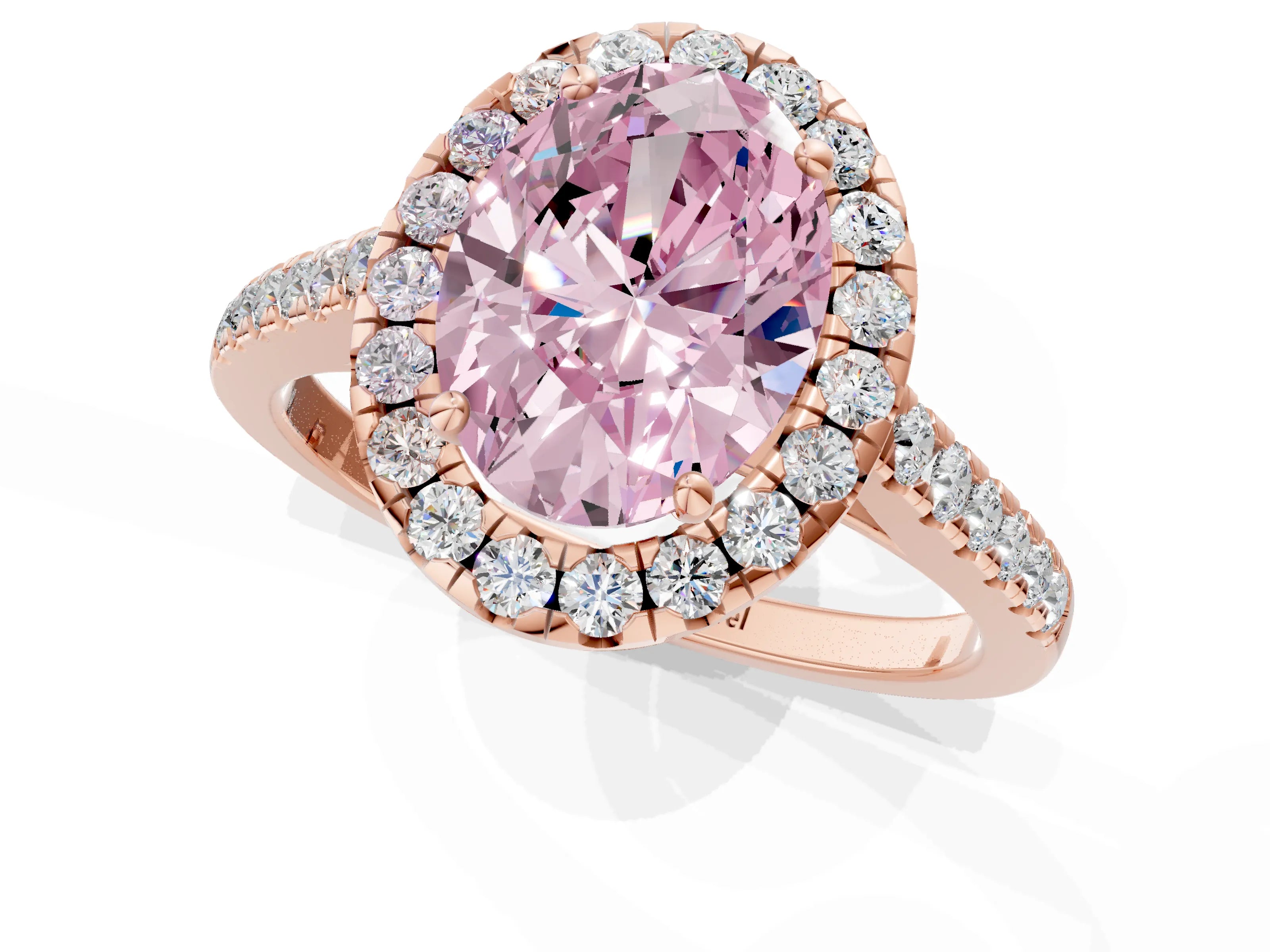 Rose gold Fancy Pink Oval Cut Halo Pave Diamond Engagement Ring with Four-Prong Setting_1