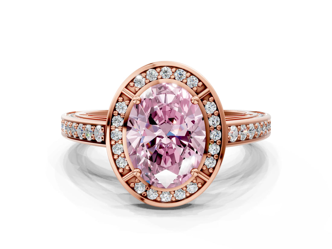 Rose gold Fancy Pink Oval  Cut Halo Pave Split Shank Prong Setting Ring_32