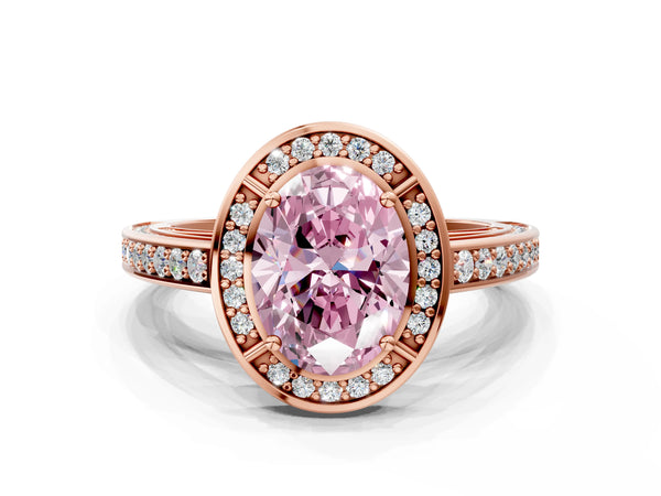 Rose gold Fancy Pink Oval  Cut Halo Pave Split Shank Prong Setting Ring