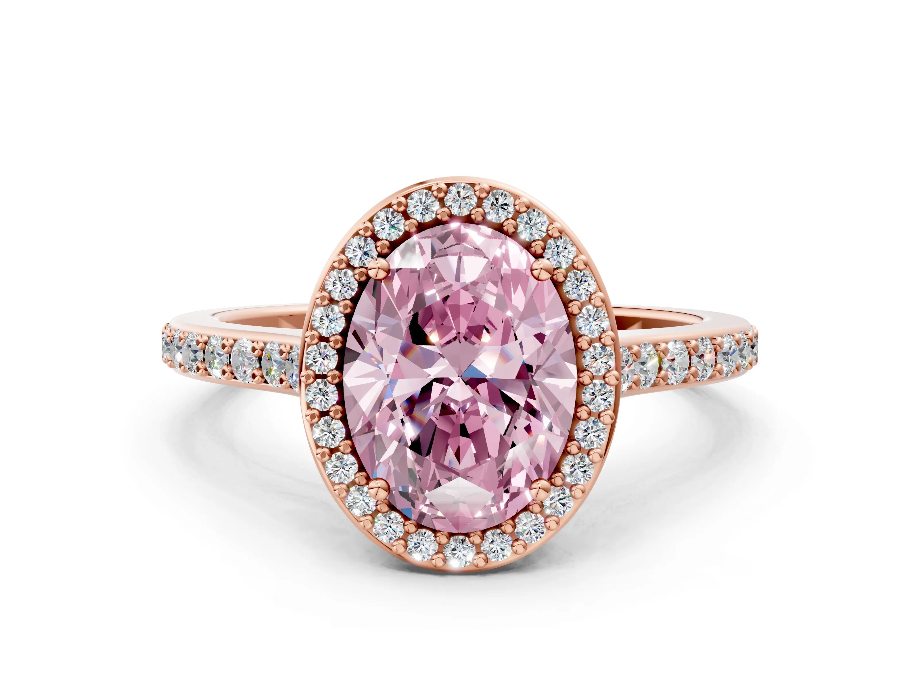 Rose gold Fancy Pink Oval Cut Halo Round Diamond Pavé Band with Four-Prong Setting_3