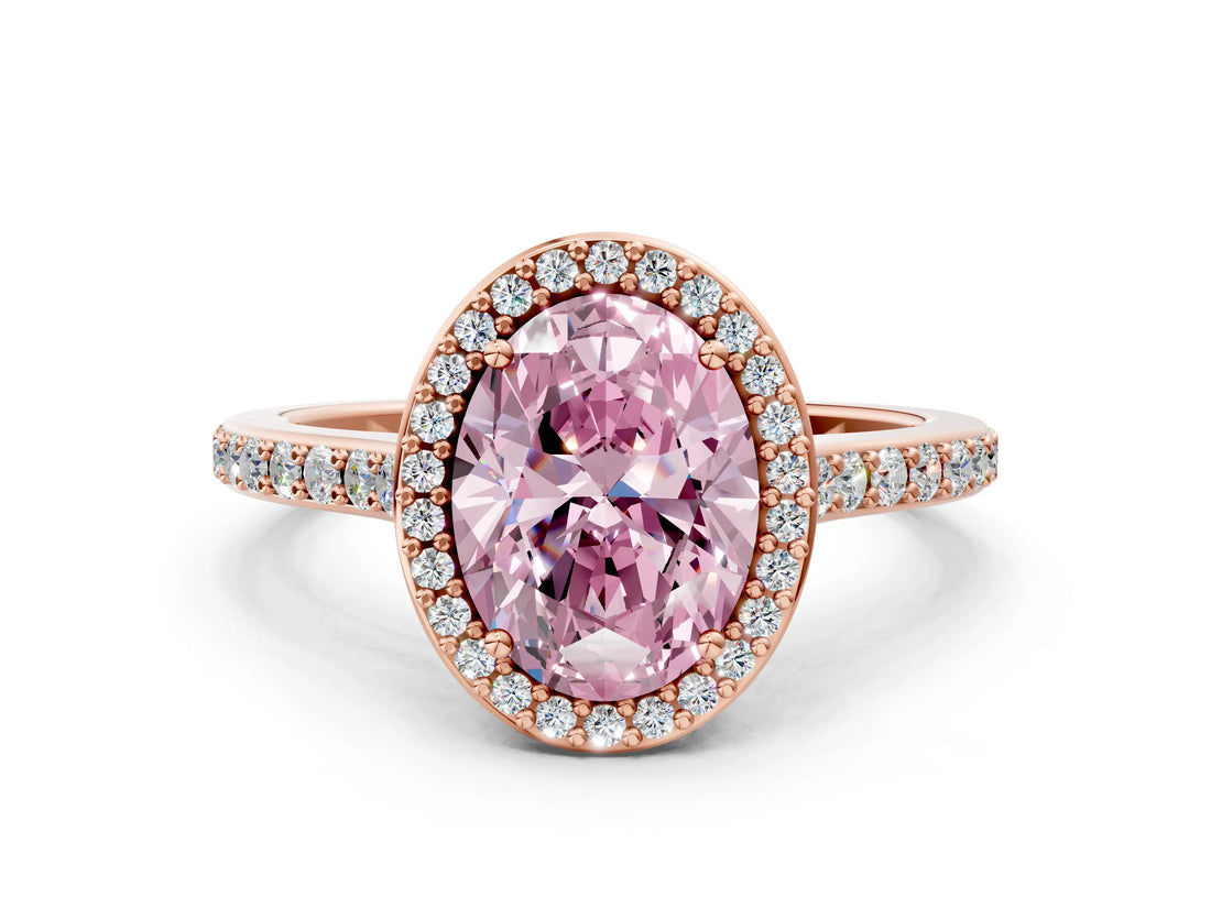 Rose gold Fancy Pink Oval Cut Halo Round Diamond Pavé Band with Four-Prong Setting_3