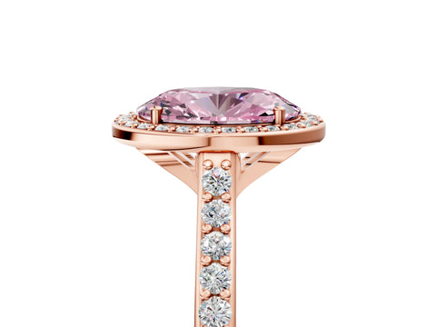 Rose gold Fancy Pink Oval Cut Halo Round Diamond Pavé Band with Four-Prong Setting_8