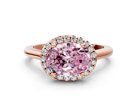 Rose gold Fancy Pink Oval Cut Halo Round Diamond Solitaire Engagement Ring with Pave Band and Four-Prong Setting_12