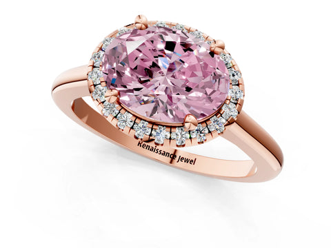 Rose gold Fancy Pink Oval Cut Halo Round Diamond Solitaire Engagement Ring with Pave Band and Four-Prong Setting_13