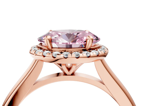 Rose gold Fancy Pink Oval Cut Halo Round Diamond Solitaire Engagement Ring with Pave Band and Four-Prong Setting_16