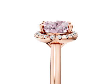 Rose gold Fancy Pink Oval Cut Halo Round Diamond Solitaire Engagement Ring with Pave Band and Four-Prong Setting_17
