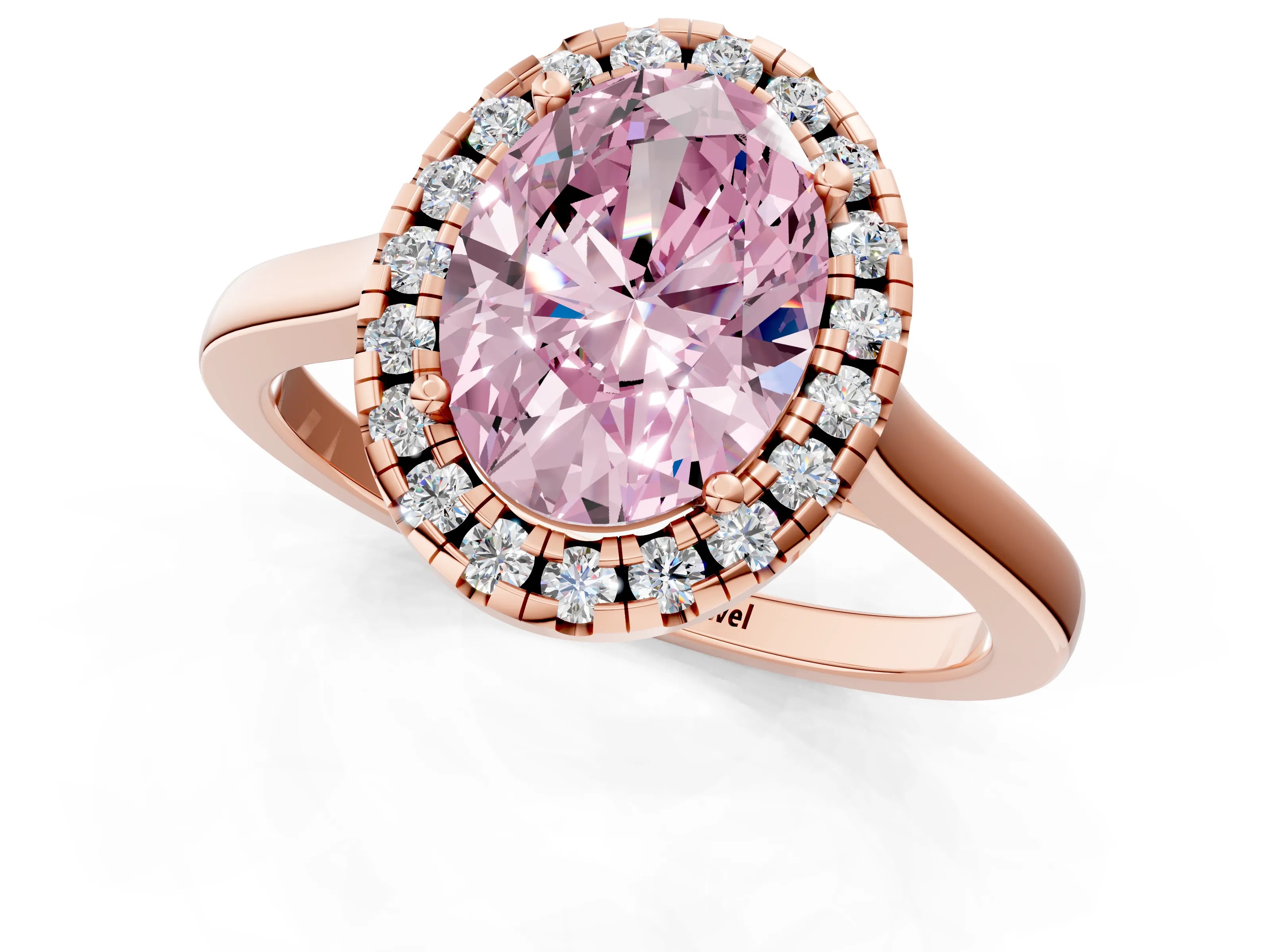 Rose gold Fancy Pink Oval Cut Halo Round Diamond Solitaire Ring with Pavé Band and Four-Prong Setting_1