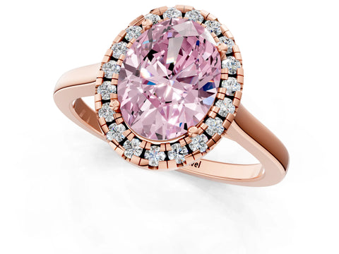 Rose gold Fancy Pink Oval Cut Halo Round Diamond Solitaire Ring with Pavé Band and Four-Prong Setting_1
