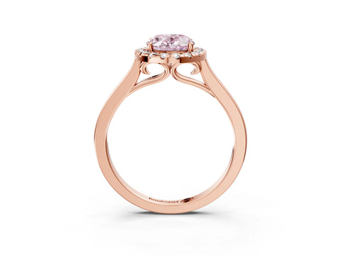 Rose gold Fancy Pink Oval Cut Halo Round Diamond Solitaire Ring with Pavé Band and Four-Prong Setting_3