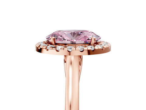 Rose gold Fancy Pink Oval Cut Halo Round Diamond Solitaire Ring with Pavé Band and Four-Prong Setting_5