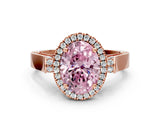 Rose gold Fancy Pink Oval Cut Halo Round Diamond Twist Band with Four-Prong Setting