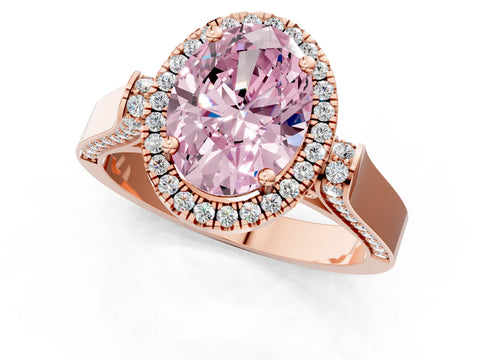 Rose gold Fancy Pink Oval Cut Halo Round Diamond Twist Band with Four-Prong Setting_1