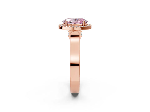 Rose gold Fancy Pink Oval Cut Halo Round Diamond Twist Band with Four-Prong Setting_2