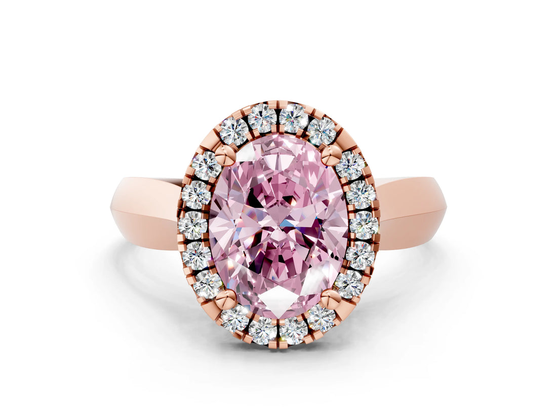 Rose gold Fancy Pink Oval  Cut Halo Solitaire Engagement Ring with Square Band and Four-Prong Setting_114
