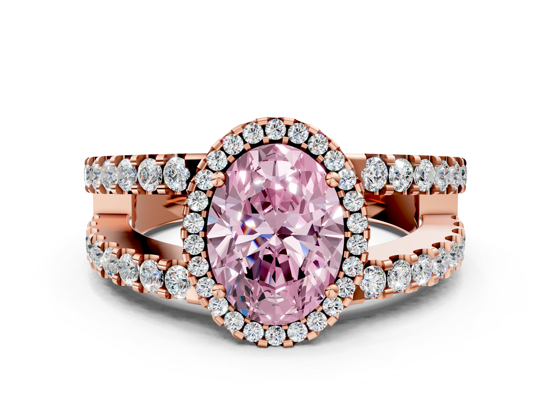 Rose gold Fancy Pink Oval  Cut Halo Split Shank Diamond Ring with Four-Prong Setting_45