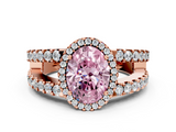 Rose gold Fancy Pink Oval  Cut Halo Split Shank Diamond Ring with Four-Prong Setting_45