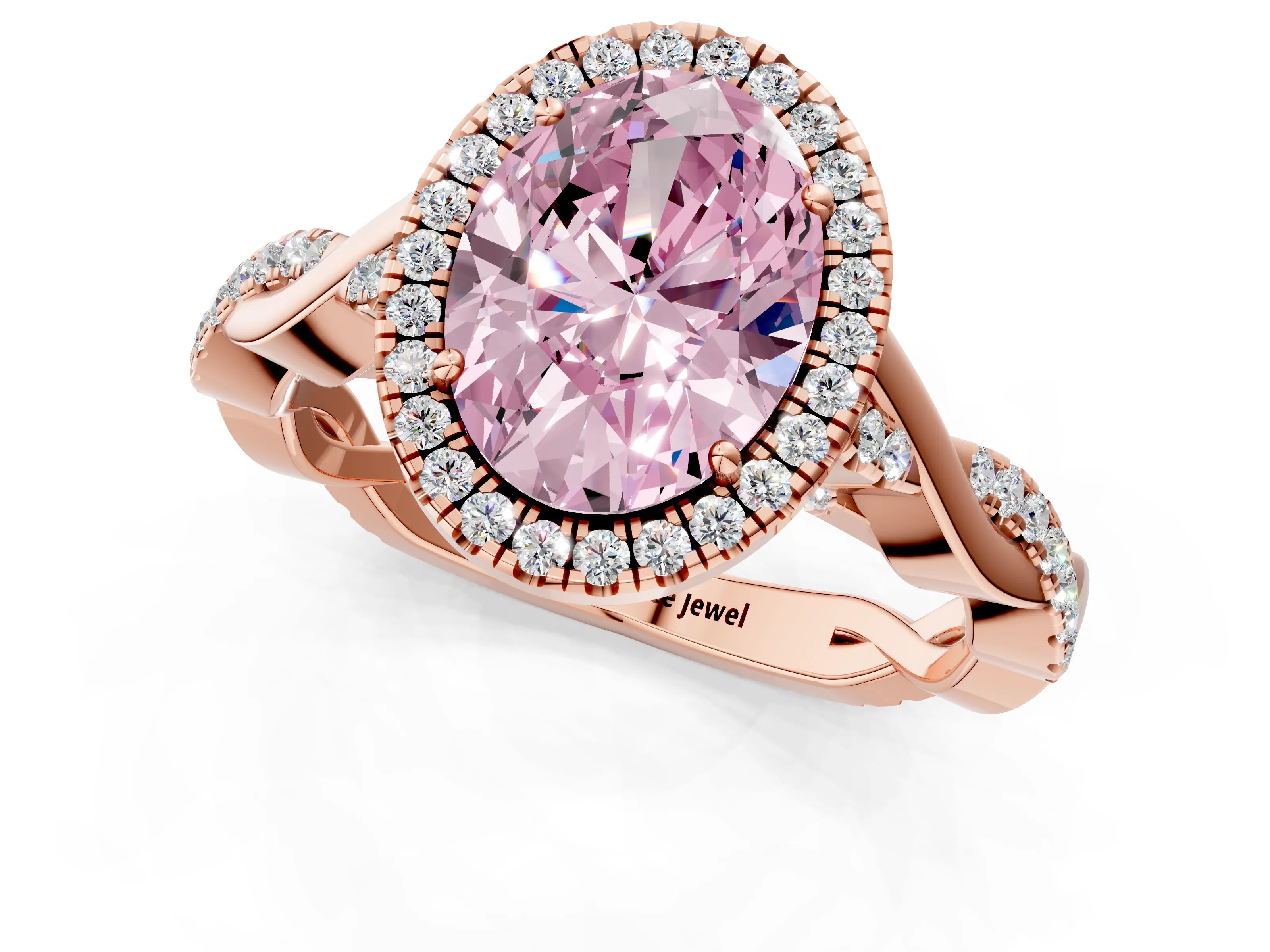 Rose gold Fancy Pink Oval Cut Halo Twist Band with Four-Prong Setting_1