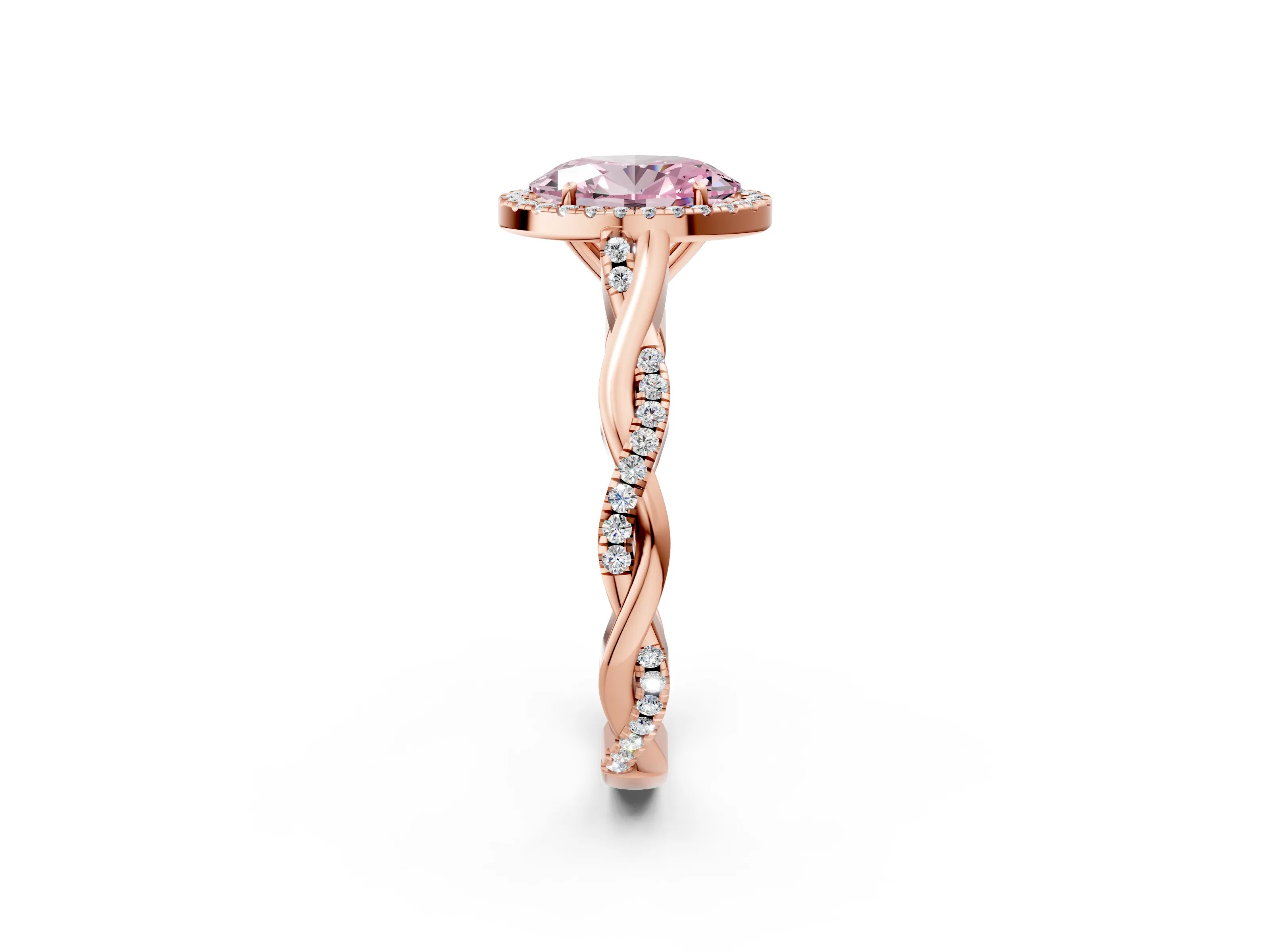 Rose gold Fancy Pink Oval Cut Halo Twist Band with Four-Prong Setting_14