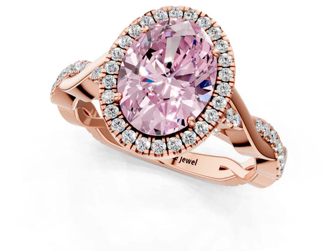 Rose gold Fancy Pink Oval Cut Halo Twist Band with Four-Prong Setting_1