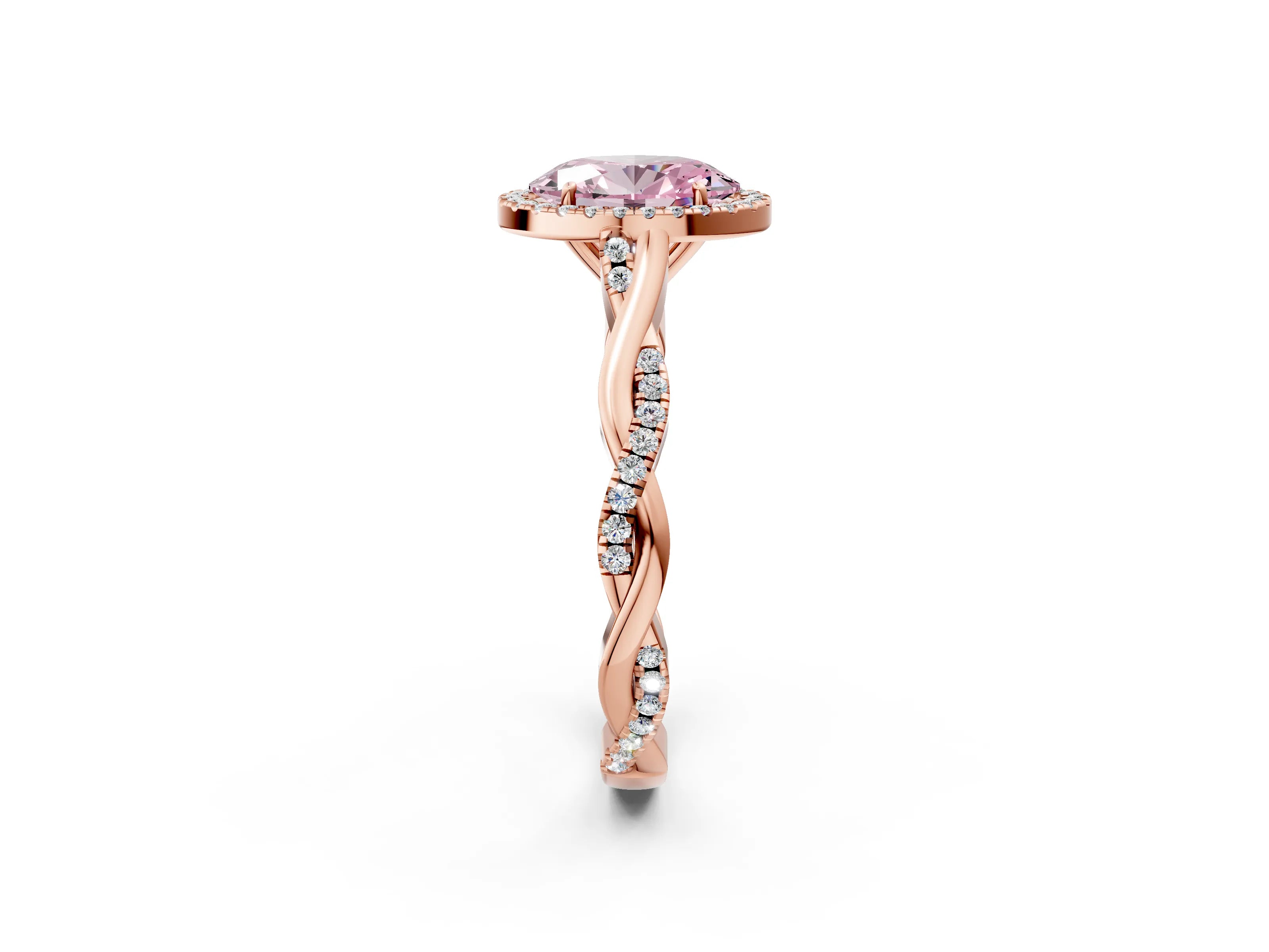 Rose gold Fancy Pink Oval Cut Halo Twist Band with Four-Prong Setting_2