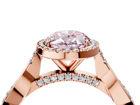 Rose gold Fancy Pink Oval Cut Halo Twist Band with Four-Prong Setting_4