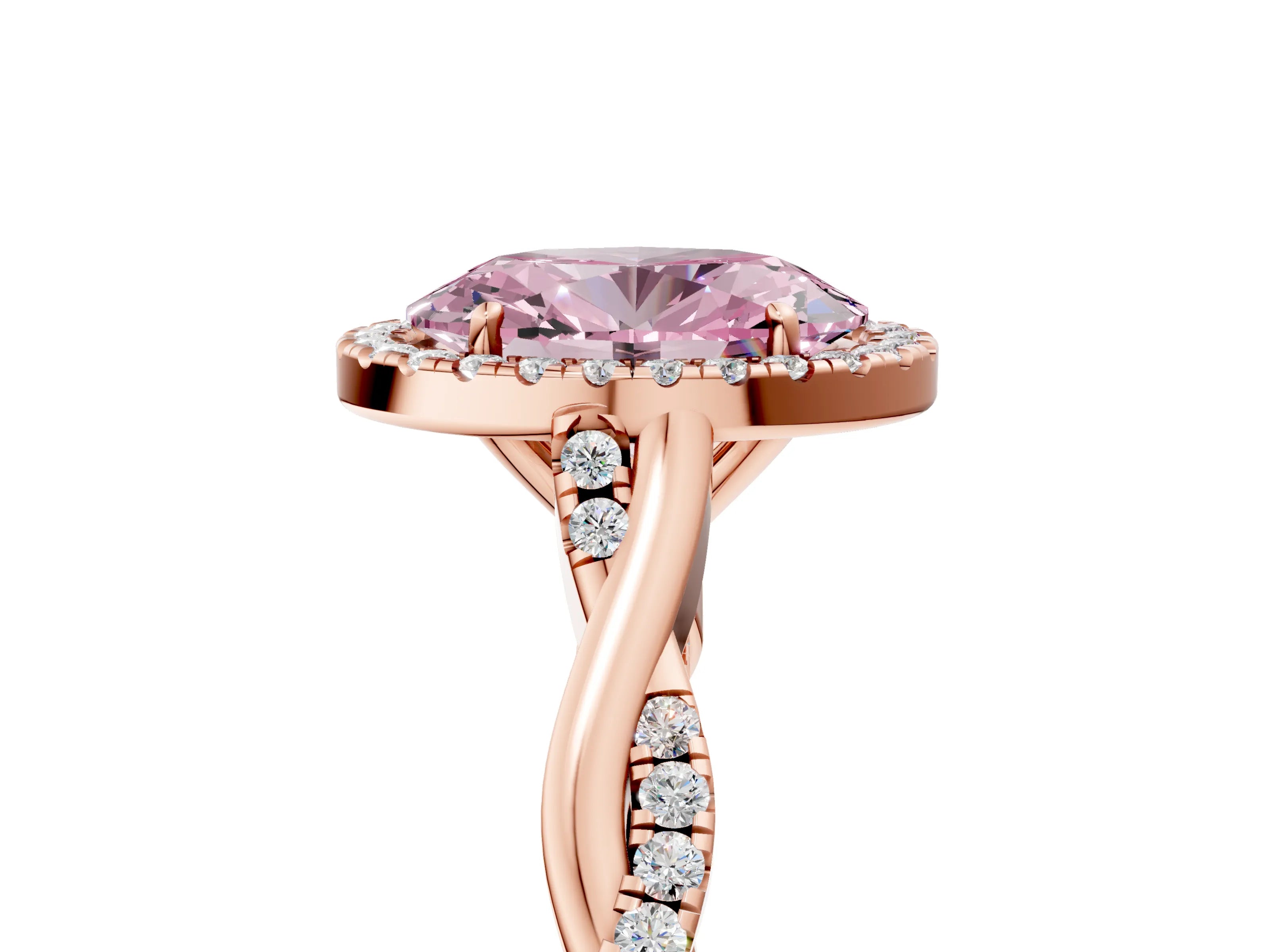 Rose gold Fancy Pink Oval Cut Halo Twist Band with Four-Prong Setting_5