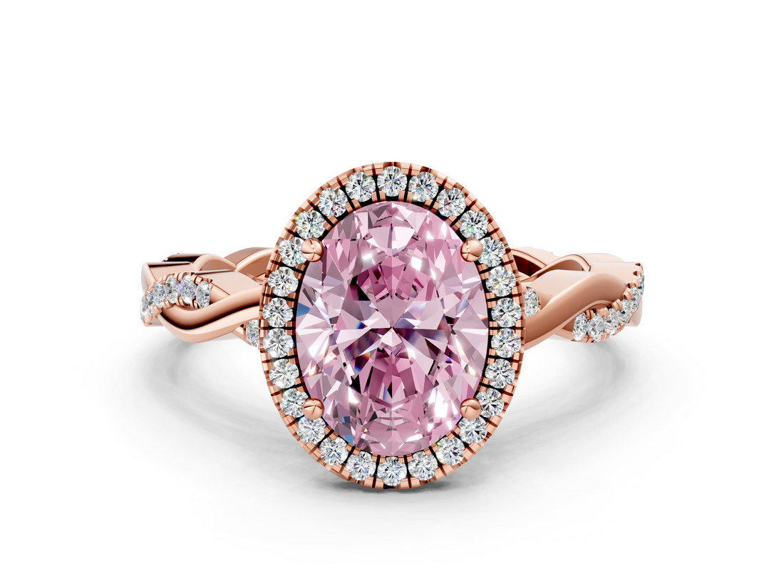 Rose gold Fancy Pink Oval  Cut Halo Twisted Band Four-Prong Ring_19