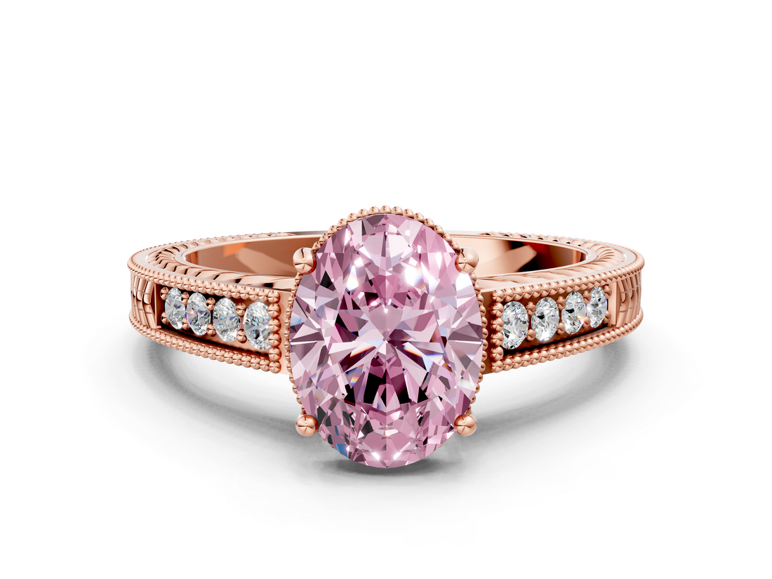 Rose gold Fancy Pink Oval  Cut Milgrain Channel Set Engagement Ring with Solitaire Prong Setting_122