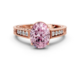Rose gold Fancy Pink Oval  Cut Milgrain Channel Set Engagement Ring with Solitaire Prong Setting_122
