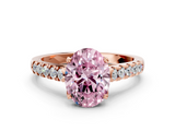Rose gold Fancy Pink Oval  Cut Pavé Band Solitaire Ring with Four-Prong Setting_25