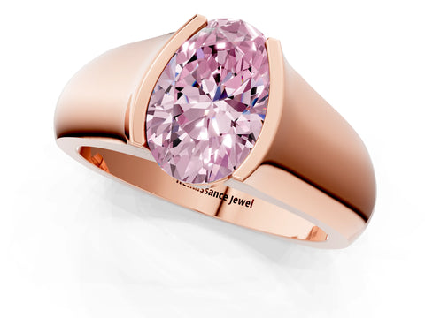 Rose gold Fancy Pink Oval Cut Solitaire Bezel Set Diamond Ring with Wide Band_1