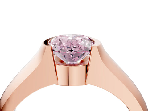 Rose gold Fancy Pink Oval Cut Solitaire Bezel Set Diamond Ring with Wide Band_4
