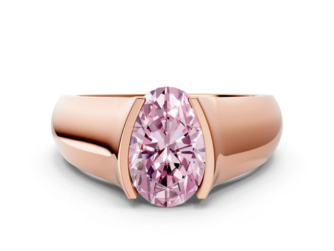 Rose gold Fancy Pink Oval Cut Solitaire Bezel Set Diamond Ring with Wide Band