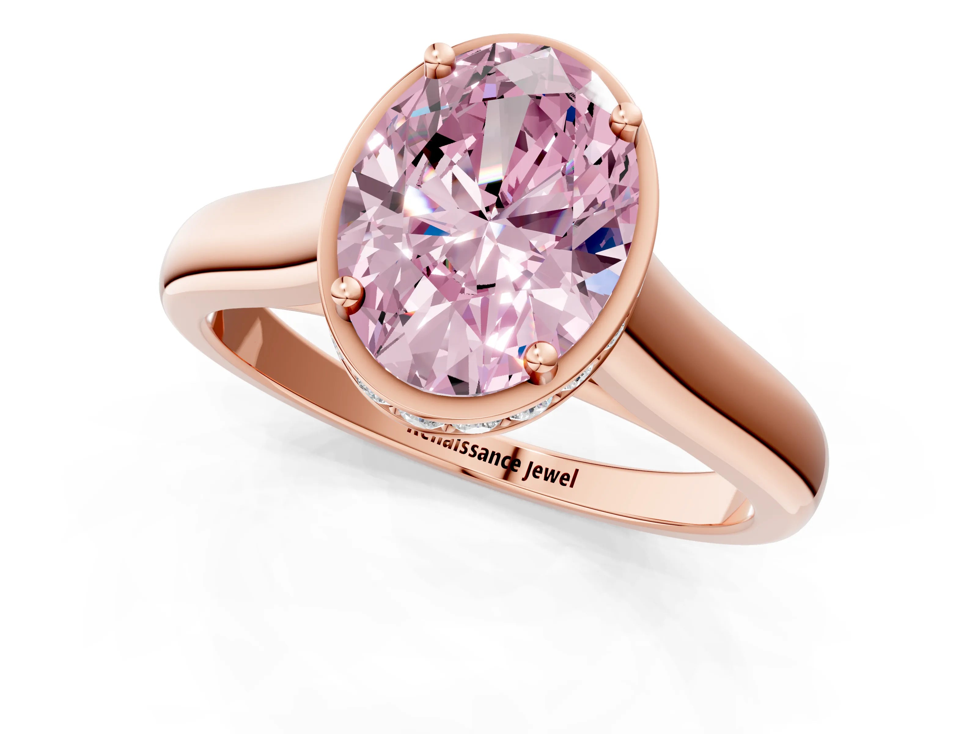 Rose gold Fancy Pink Oval Cut Solitaire Diamond Engagement Ring with Four-Prong Setting and Tapered Band_1