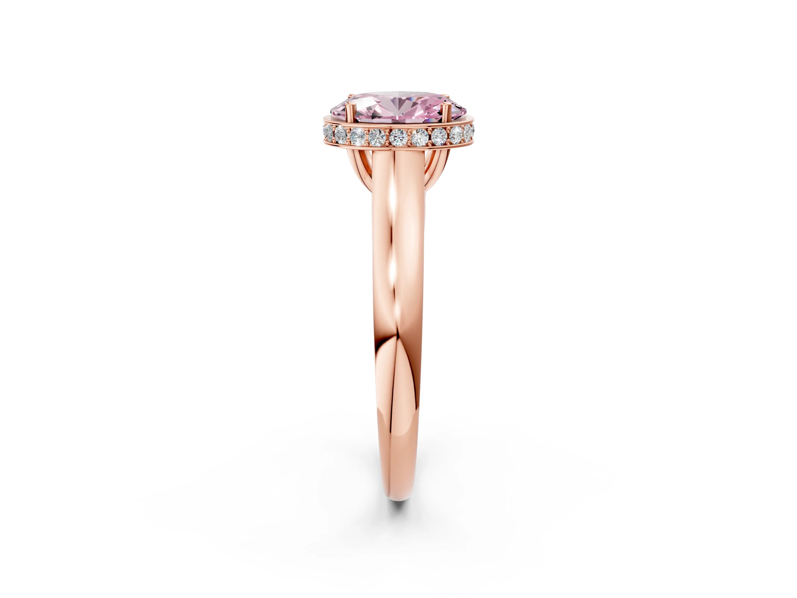 Rose gold Fancy Pink Oval Cut Solitaire Diamond Engagement Ring with Four-Prong Setting and Tapered Band_2