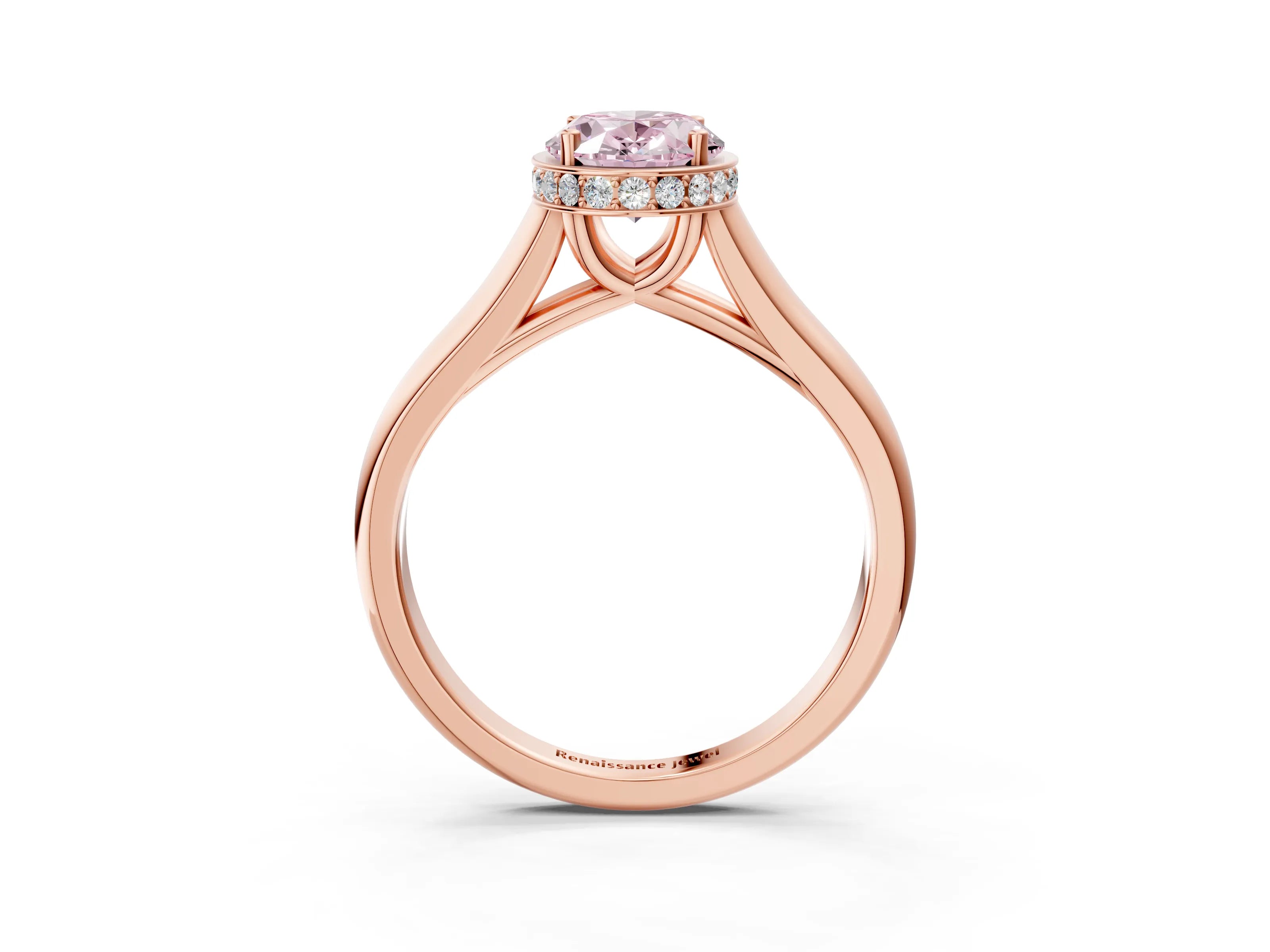 Rose gold Fancy Pink Oval Cut Solitaire Diamond Engagement Ring with Four-Prong Setting and Tapered Band_3
