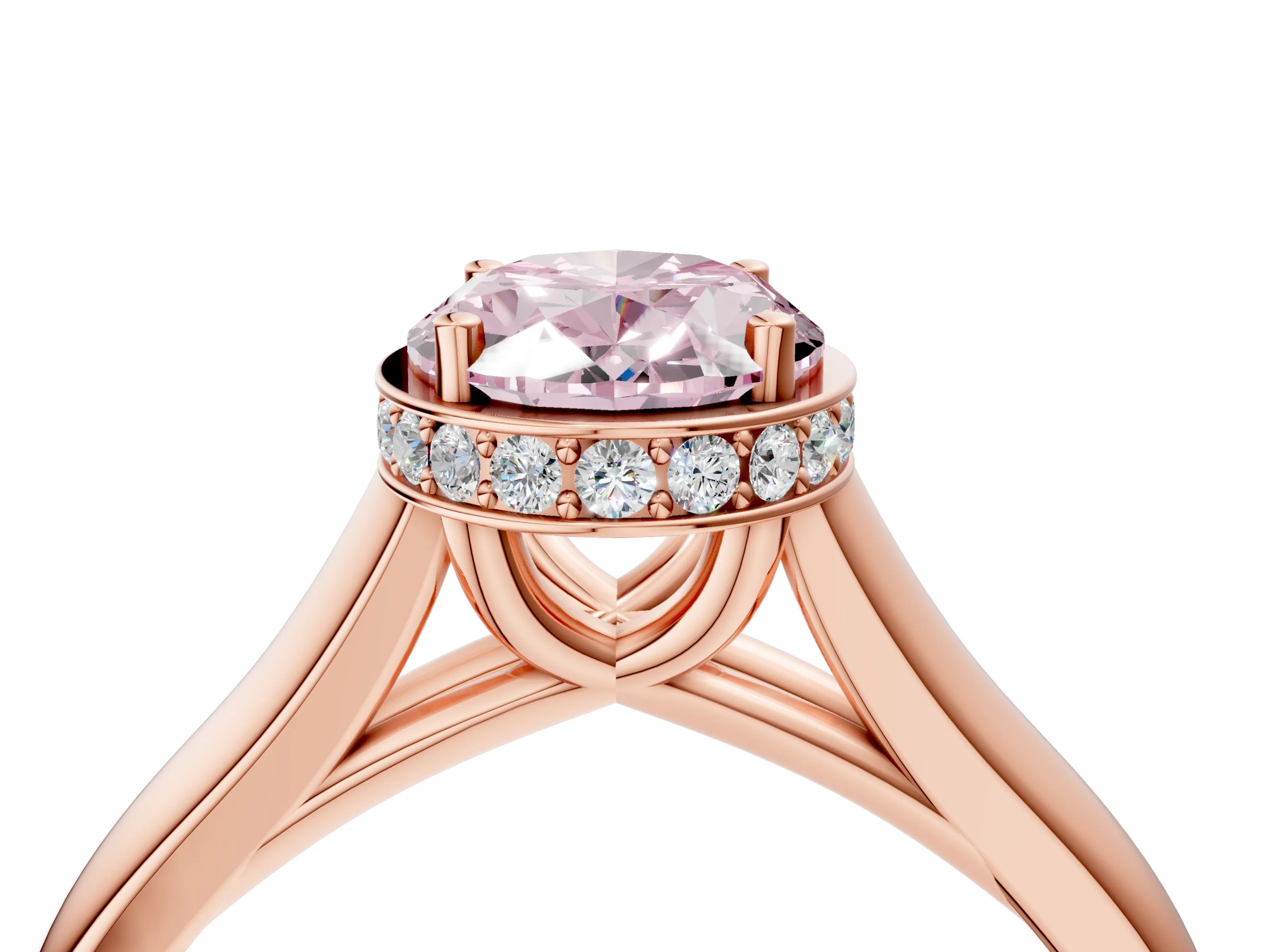 Rose gold Fancy Pink Oval Cut Solitaire Diamond Engagement Ring with Four-Prong Setting and Tapered Band_4