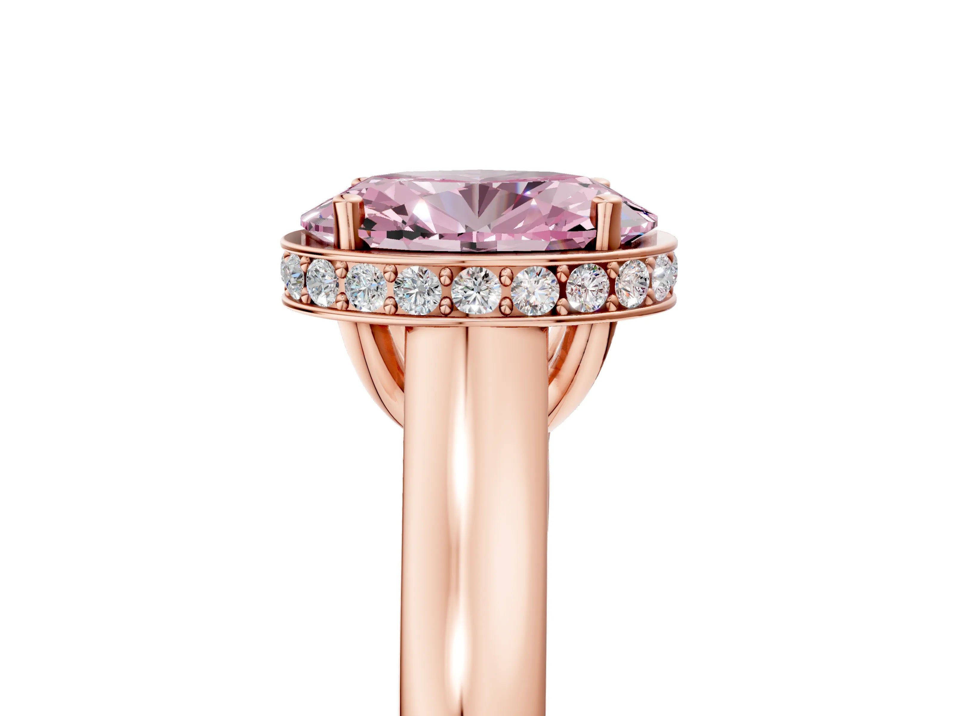 Rose gold Fancy Pink Oval Cut Solitaire Diamond Engagement Ring with Four-Prong Setting and Tapered Band_5