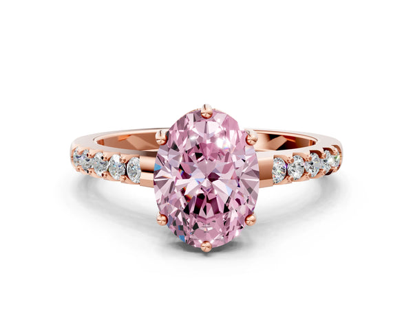 Rose gold Fancy Pink Oval Cut Solitaire Diamond Engagement Ring with Pavé Band and Six-Prong Setting