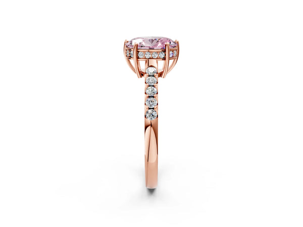 Rose gold Fancy Pink Oval Cut Solitaire Diamond Engagement Ring with Pavé Band and Six-Prong Setting