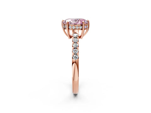 Rose gold Fancy Pink Oval Cut Solitaire Diamond Engagement Ring with Pavé Band and Six-Prong Setting_14