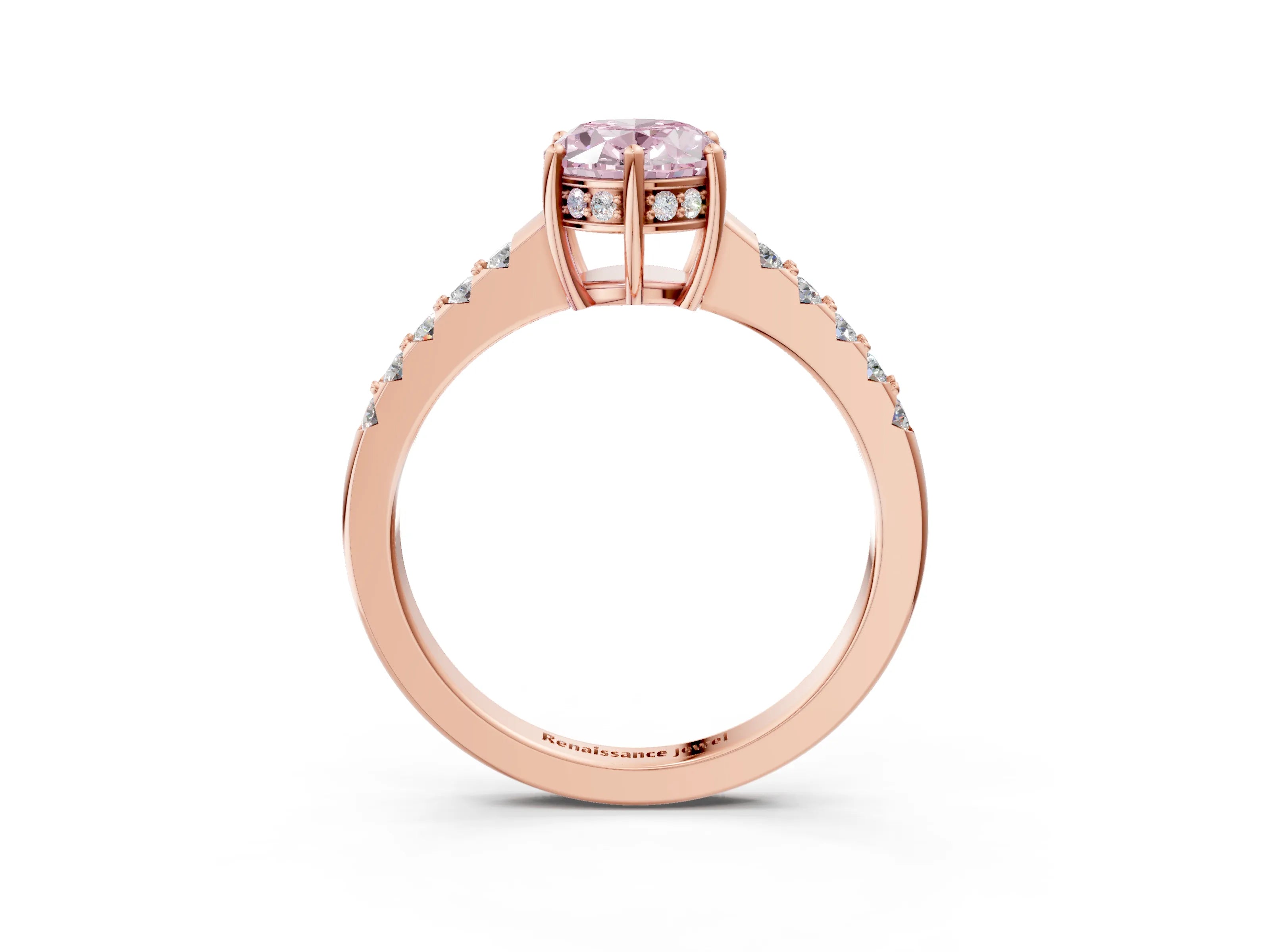 Rose gold Fancy Pink Oval Cut Solitaire Diamond Engagement Ring with Pavé Band and Six-Prong Setting_15