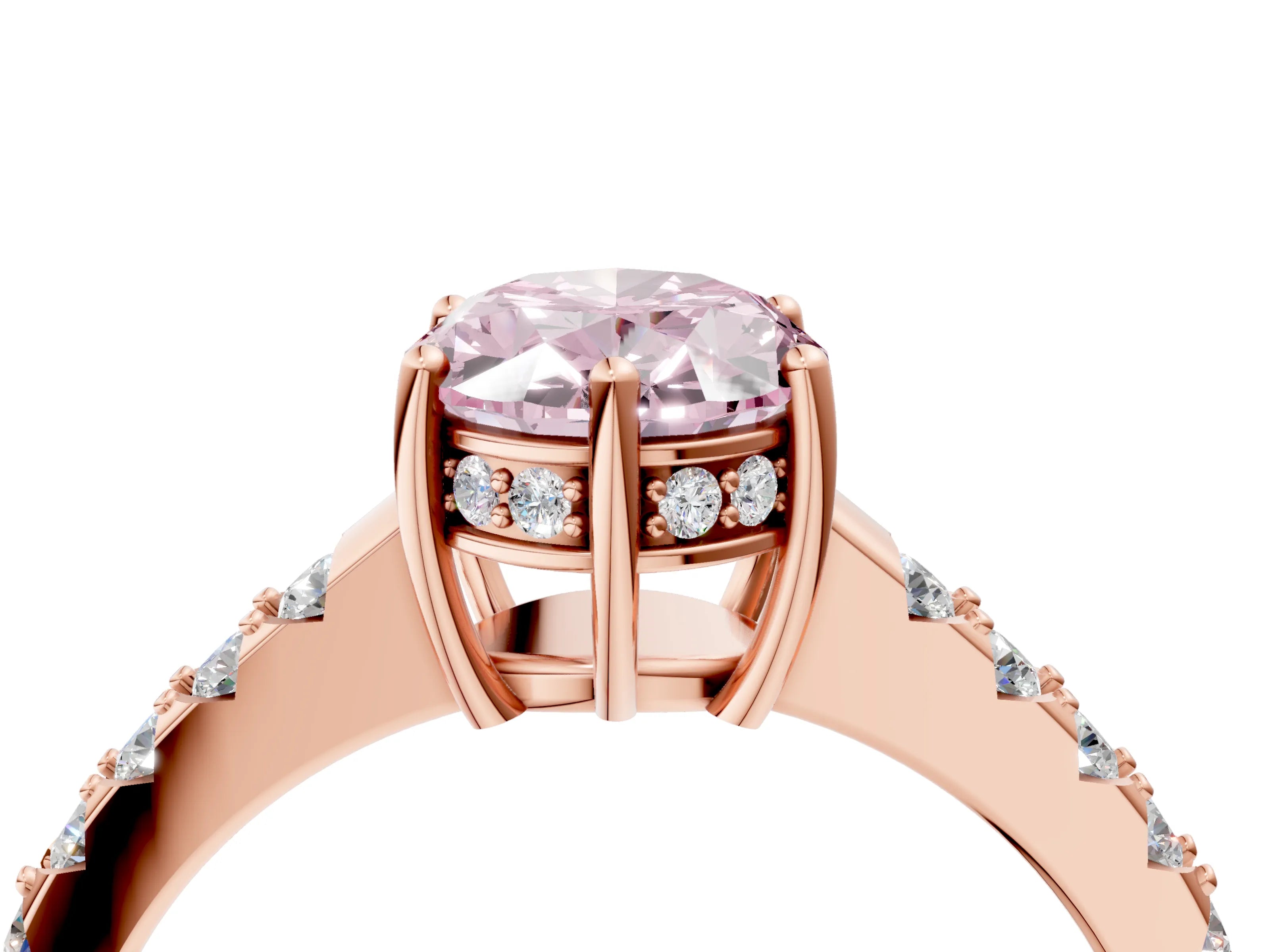 Rose gold Fancy Pink Oval Cut Solitaire Diamond Engagement Ring with Pavé Band and Six-Prong Setting_16