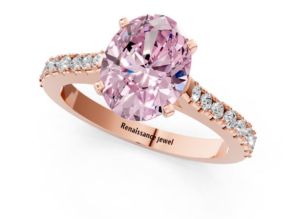 Rose gold Fancy Pink Oval  Cut Solitaire Diamond Engagement Ring with Pave Band and Four-Prong Setting