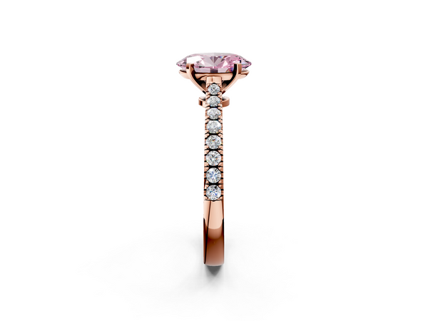Rose gold Fancy Pink Oval  Cut Solitaire Diamond Engagement Ring with Pave Band and Four-Prong Setting