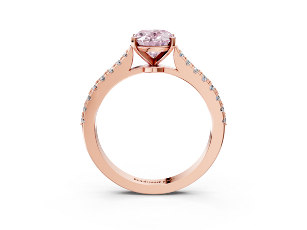Rose gold Fancy Pink Oval  Cut Solitaire Diamond Engagement Ring with Pave Band and Four-Prong Setting
